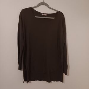 Love in Olive Green Long Sleeve Waffle Knit High Low Top Medium